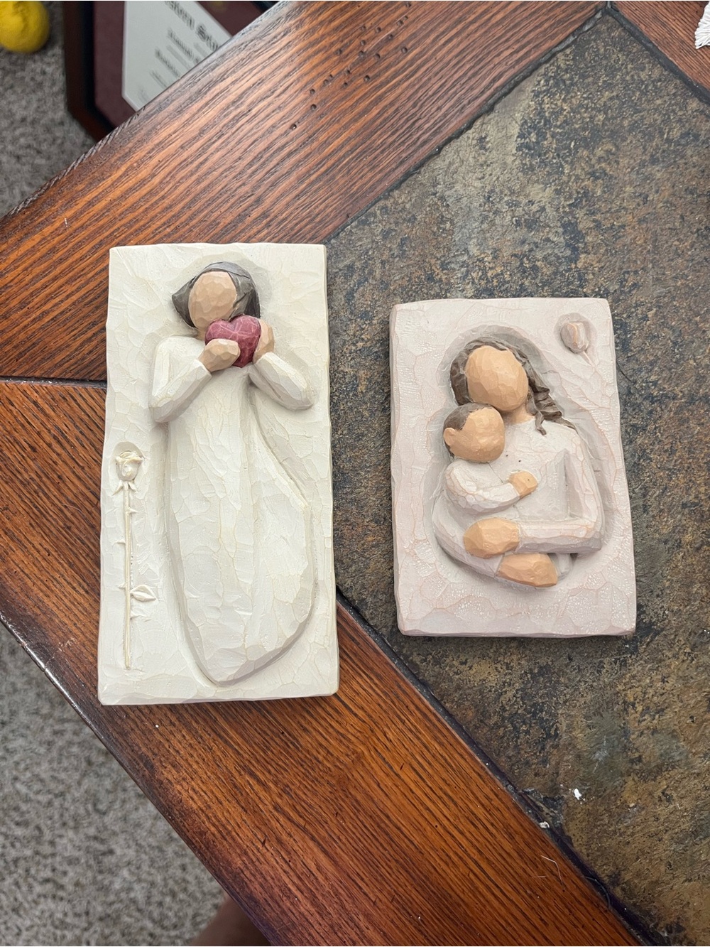 Demdaco Cream & Pink Willow Tree Style Wall Plaques - Mother & Child